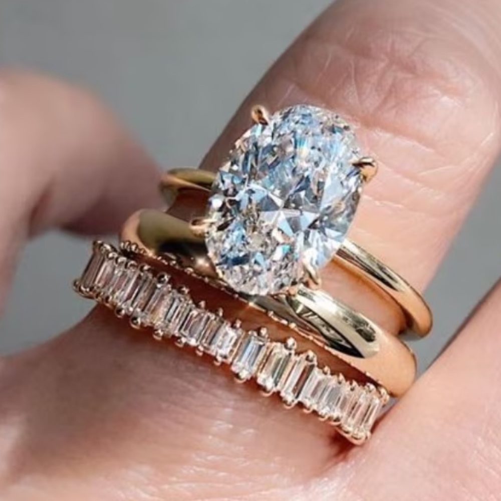 Gold Stackable Engagement Ring Set Size 7 - Picture 9 of 15